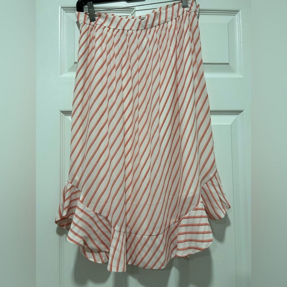 LOFT Asymmetrical Red and White Striped Skirt